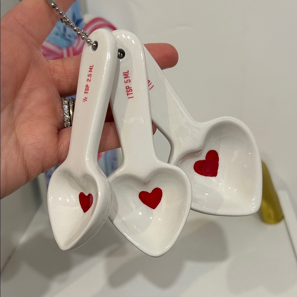Ceramic White Measuring Spoons with Red Heart Accents